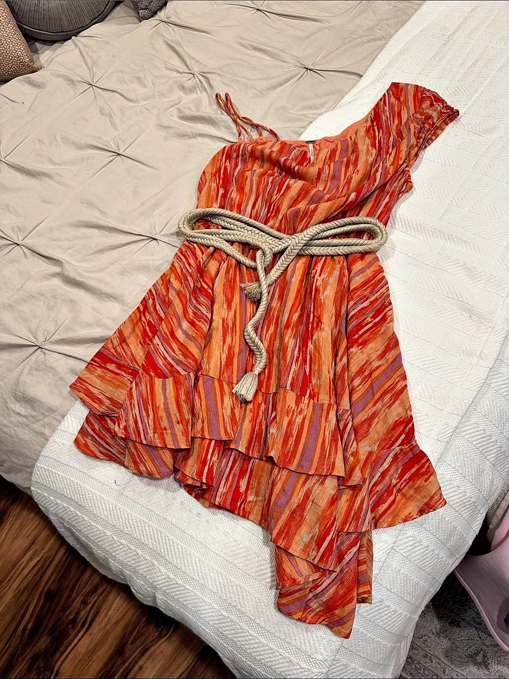 Free People Abstract Mini Dress in Orange & Red Size Large